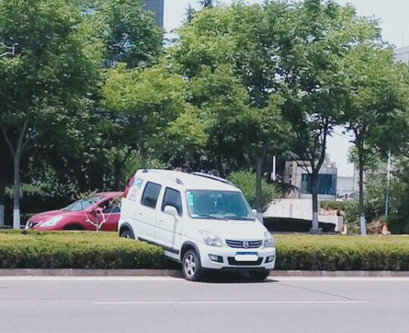 忘拉手刹车子“钻”进绿化带